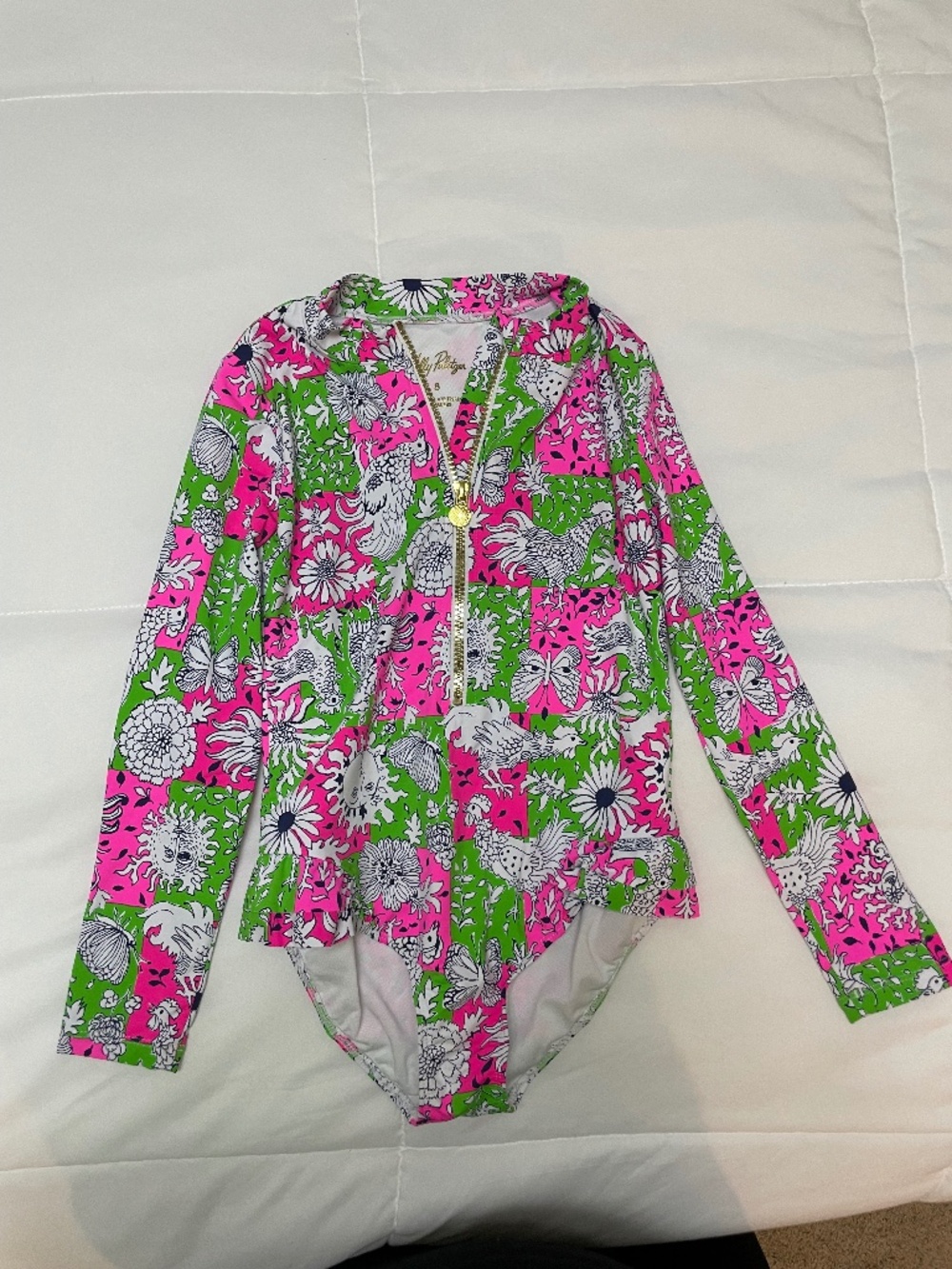 NWT Lilly Pulitzer Girls Colorful Floral/Animal Print Long Sleeve Swimsuit Sz 8